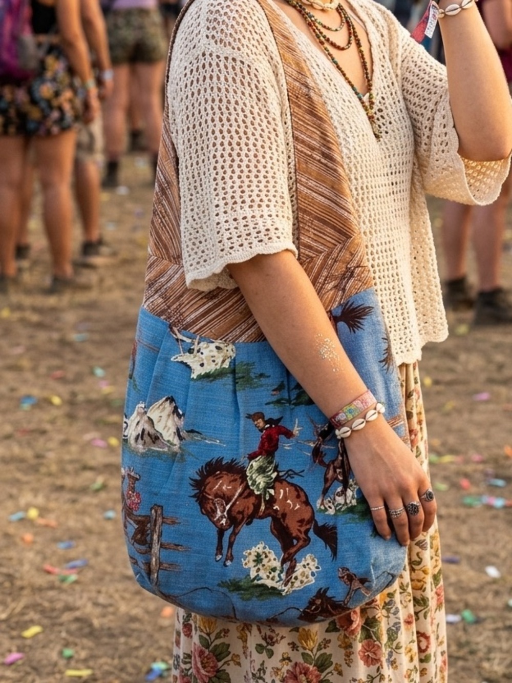 Handmade Western rodeo horses oversized tote purse